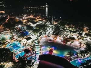 Panoramic-view-of-Villa-Excellance-wave-pool-at-night